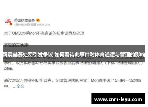 魏震禁赛处罚引发争议 如何看待此事件对体育道德与管理的影响